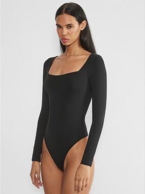 Babaton Black Long Sleeve Square Neck Bodysuit Size Large